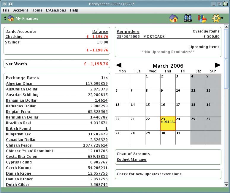 Страница My Finances показывает ваш счет в Игре Жизни. Длинный список валют включает ныне покойные бельгийские франки…