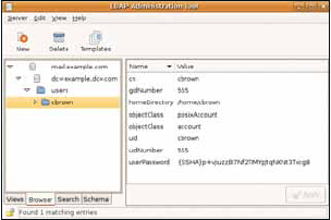 Рис. 3. Просмотр справочника LDAP с помощью LAT. Снимок экрана показывает запись, добавленную нами для пользователя cbrown.