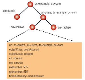 Рис. 2. Простая структура каталога LDAP для поддержки аутентификации.