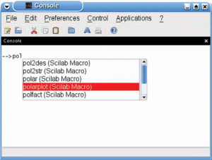 Рис. 1. Новый пользовательский интерфейс Scilab 5.0 с окном автодополнения при вводе.