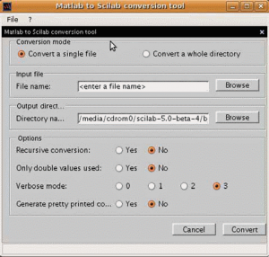 Рис. 2. Окно инструмента для конвертирования файлов Matlab в синтаксис Scilab.