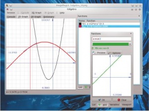 Интерфейс 2D-графика в KAlgebra радует своими возможностями отображения нескольких кривых и динамического предпросмотра.